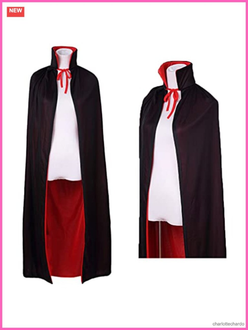 Unisex Reversible Vampire Cloak Hooded Halloween Costume Cape - Picture 3 of 6